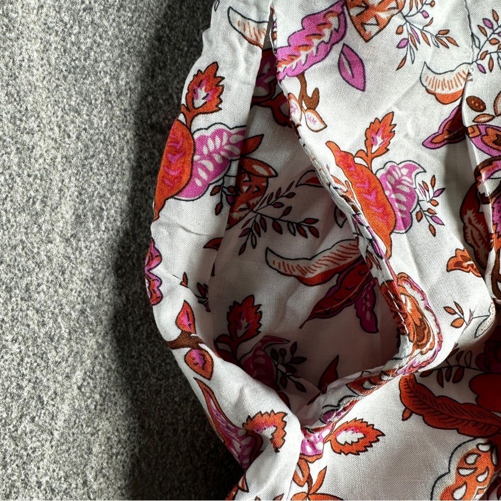 NWT Wide-Leg Pull-on Elastic Waist Flowy Boho Pants Pockets Orange Pink Floral S - Picture 7 of 16